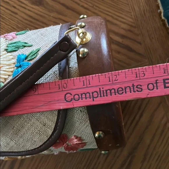 Vintage Floral Embroidered Raffia & Wooden Barrel Bag ~ Bags By Whidby Inc. - Picture 12 of 14